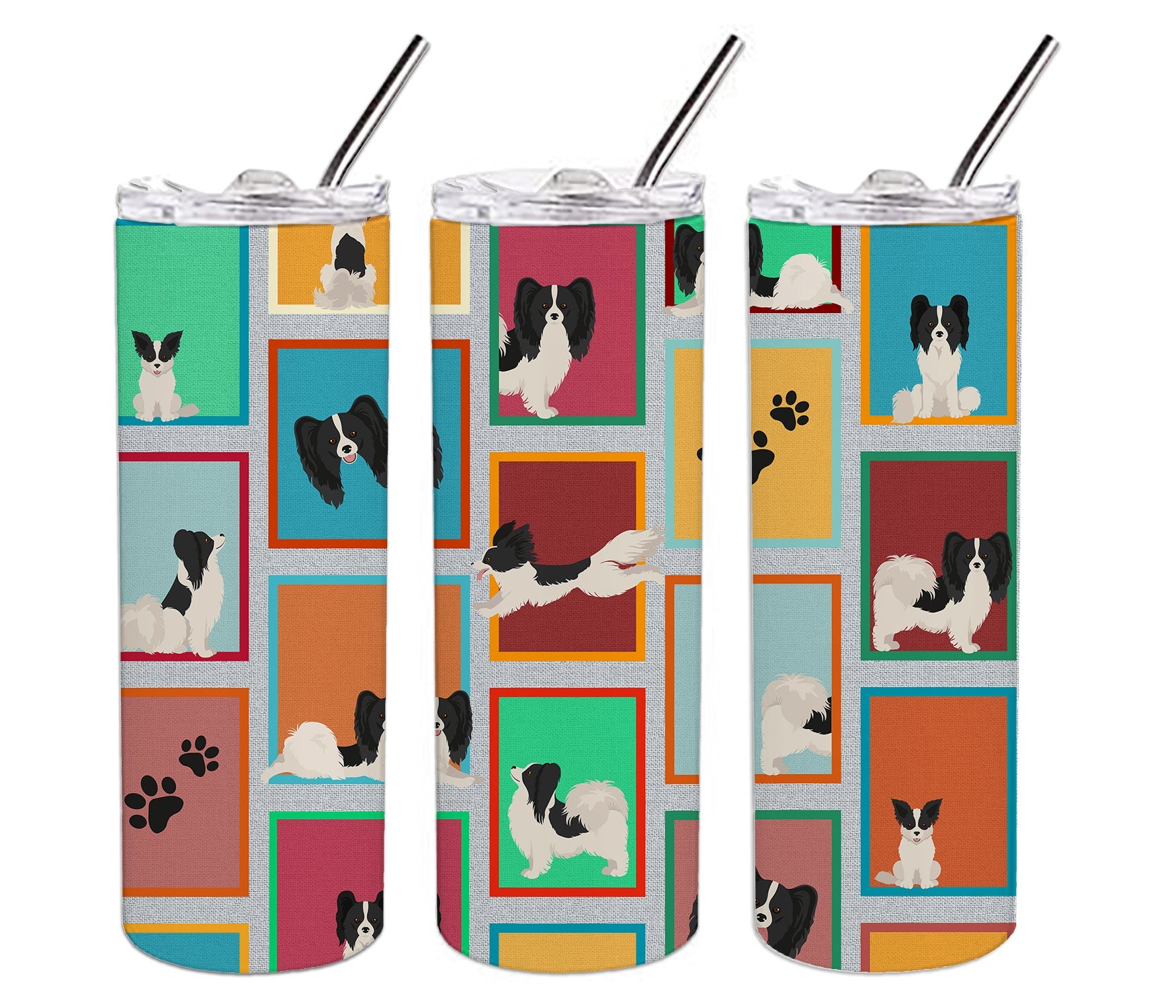 Lots of Black and Whtie Papillon Stainless Steel Skinny Tumbler Vacuum Double Walled Reusable Insulated Tumbler Travel Cup for Coffee Cocktails Gift with Lid, 20 oz - Renee Lane Company