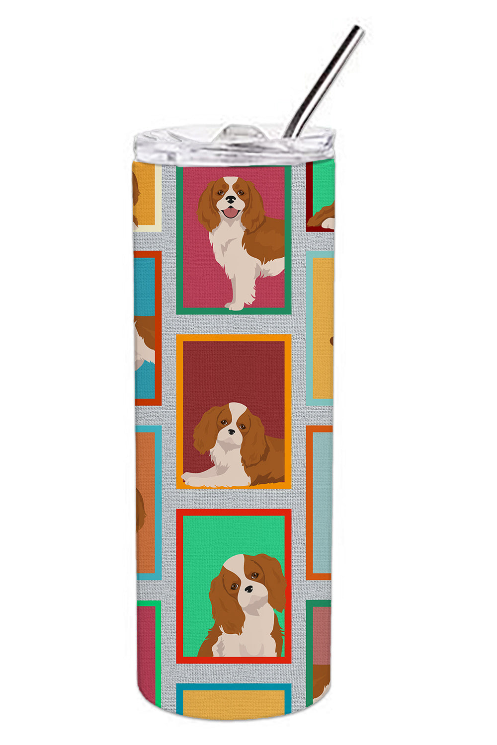 Lots of Blenheim Cavalier Spaniel Stainless Steel Skinny Tumbler Vacuum Double Walled Reusable Insulated Tumbler Travel Cup for Coffee Cocktails Gift with Lid, 20 oz - Renee Lane Company
