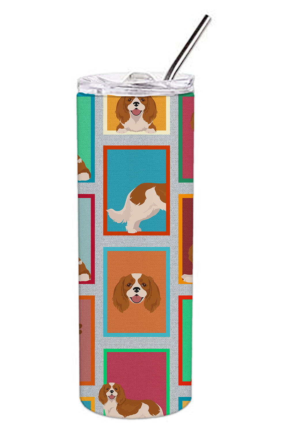 Lots of Blenheim Cavalier Spaniel Stainless Steel Skinny Tumbler Vacuum Double Walled Reusable Insulated Tumbler Travel Cup for Coffee Cocktails Gift with Lid, 20 oz - Renee Lane Company