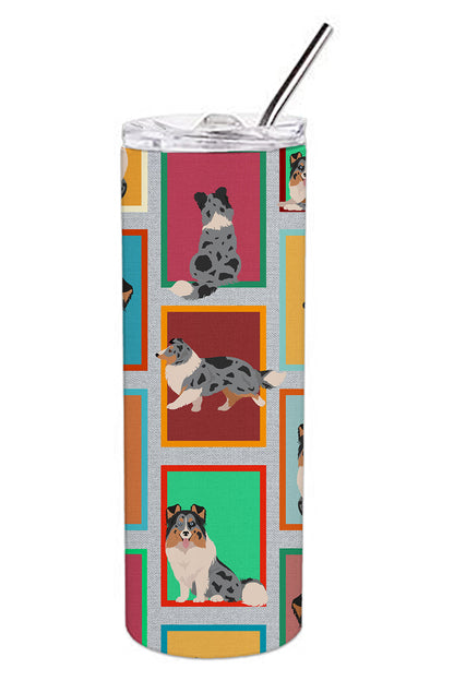 Lots of Blue Merle Sheltie Stainless Steel Skinny Tumbler Vacuum Double Walled Reusable Insulated Tumbler Travel Cup for Coffee Cocktails Gift with Lid, 20 oz - Renee Lane Company