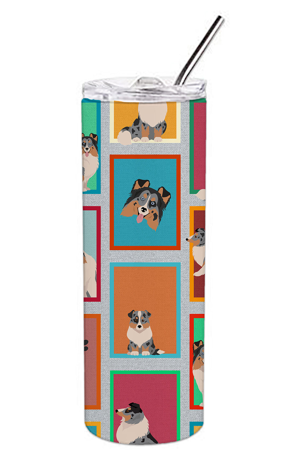 Lots of Blue Merle Sheltie Stainless Steel Skinny Tumbler Vacuum Double Walled Reusable Insulated Tumbler Travel Cup for Coffee Cocktails Gift with Lid, 20 oz - Renee Lane Company