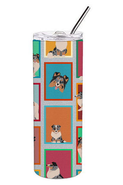 Lots of Blue Merle Sheltie Stainless Steel Skinny Tumbler Vacuum Double Walled Reusable Insulated Tumbler Travel Cup for Coffee Cocktails Gift with Lid, 20 oz - Renee Lane Company