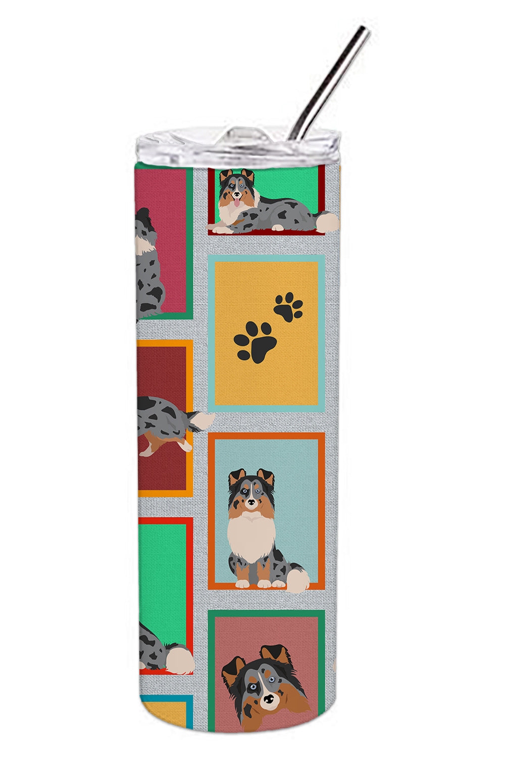 Lots of Blue Merle Sheltie Stainless Steel Skinny Tumbler Vacuum Double Walled Reusable Insulated Tumbler Travel Cup for Coffee Cocktails Gift with Lid, 20 oz - Renee Lane Company