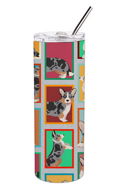 Lots of Blue Merle Welsh Cardigan Corgi Stainless Steel Skinny Tumbler Vacuum Double Walled Reusable Insulated Tumbler Travel Cup for Coffee Cocktails Gift with Lid, 20 oz - Renee Lane Company