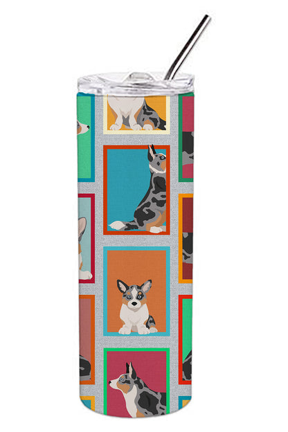 Lots of Blue Merle Welsh Cardigan Corgi Stainless Steel Skinny Tumbler Vacuum Double Walled Reusable Insulated Tumbler Travel Cup for Coffee Cocktails Gift with Lid, 20 oz - Renee Lane Company