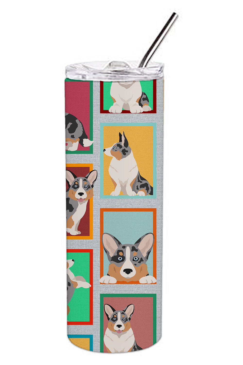 Lots of Blue Merle Welsh Cardigan Corgi Stainless Steel Skinny Tumbler Vacuum Double Walled Reusable Insulated Tumbler Travel Cup for Coffee Cocktails Gift with Lid, 20 oz - Renee Lane Company