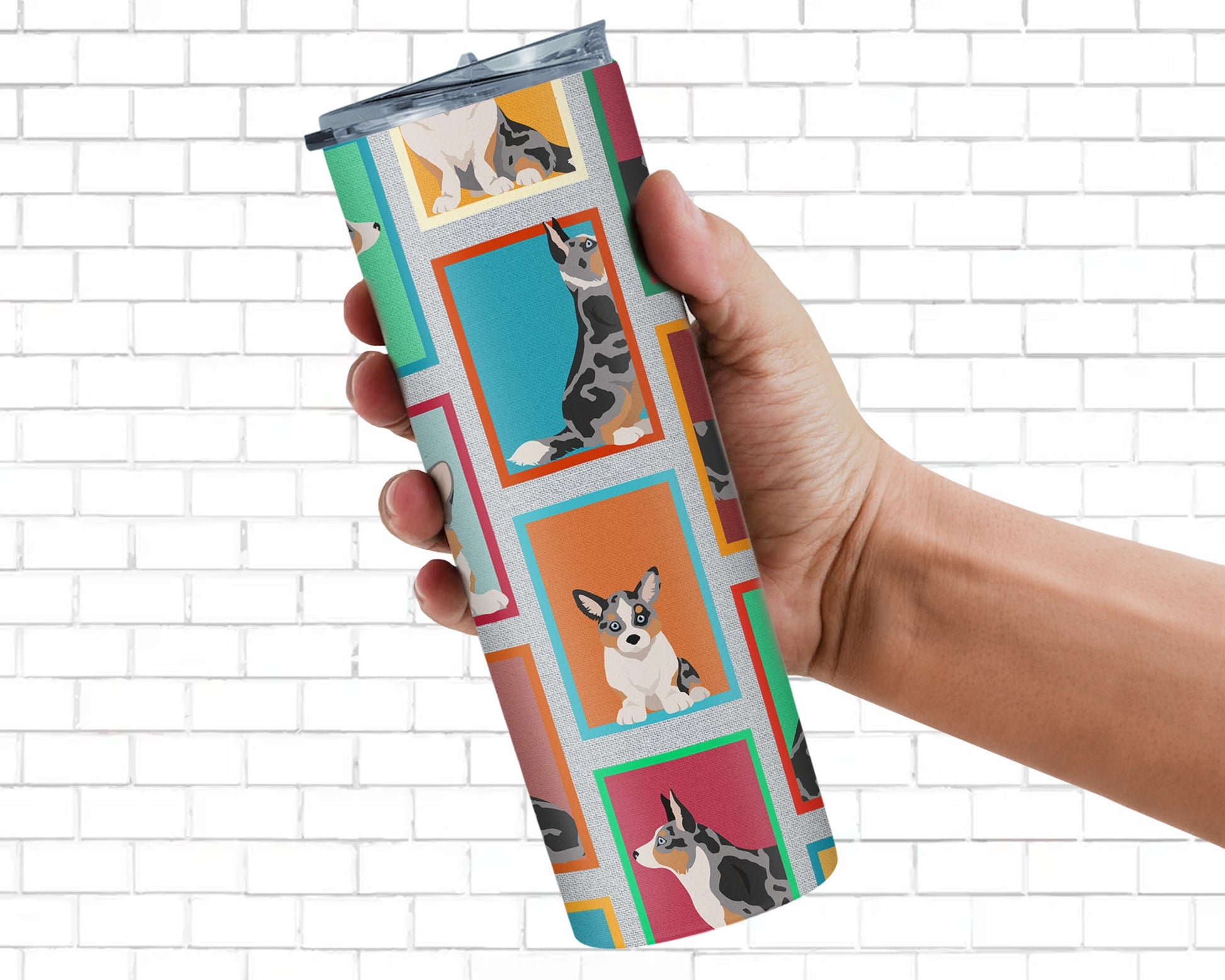 Lots of Blue Merle Welsh Cardigan Corgi Stainless Steel Skinny Tumbler Vacuum Double Walled Reusable Insulated Tumbler Travel Cup for Coffee Cocktails Gift with Lid, 20 oz - Renee Lane Company