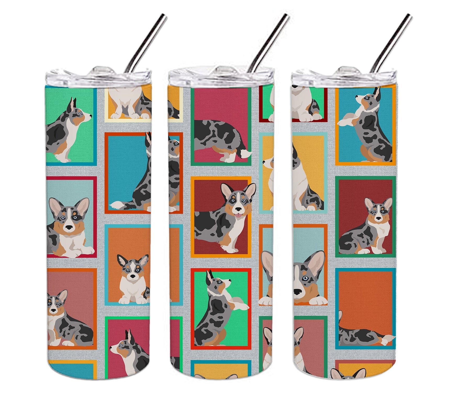 Lots of Blue Merle Welsh Cardigan Corgi Stainless Steel Skinny Tumbler Vacuum Double Walled Reusable Insulated Tumbler Travel Cup for Coffee Cocktails Gift with Lid, 20 oz - Renee Lane Company