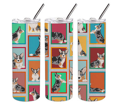 Lots of Blue Merle Welsh Cardigan Corgi Stainless Steel Skinny Tumbler Vacuum Double Walled Reusable Insulated Tumbler Travel Cup for Coffee Cocktails Gift with Lid, 20 oz - Renee Lane Company