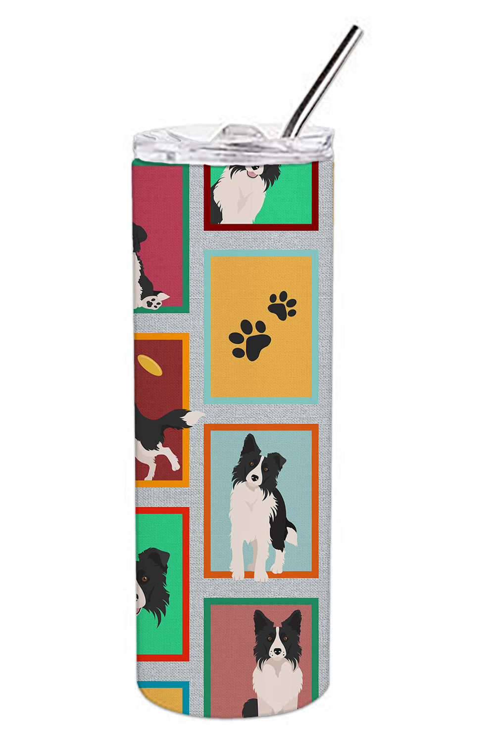 Lots of Border Collie Stainless Steel Skinny Tumbler Vacuum Double Walled Reusable Insulated Tumbler Travel Cup for Coffee Cocktails Gift with Lid, 20 oz - Renee Lane Company