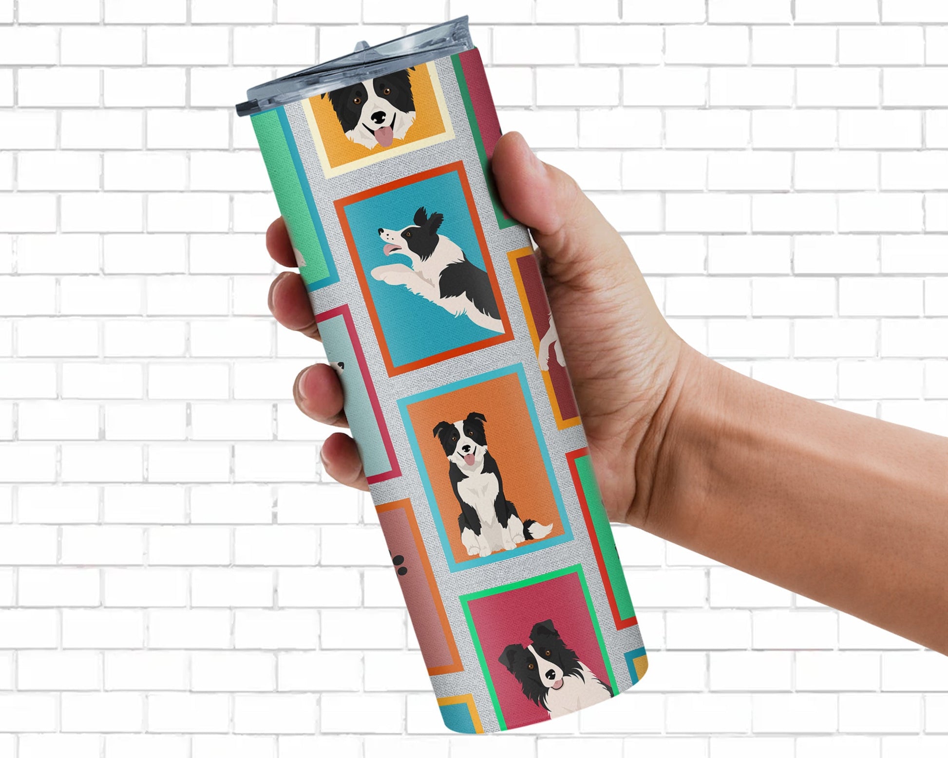 Lots of Border Collie Stainless Steel Skinny Tumbler Vacuum Double Walled Reusable Insulated Tumbler Travel Cup for Coffee Cocktails Gift with Lid, 20 oz - Renee Lane Company