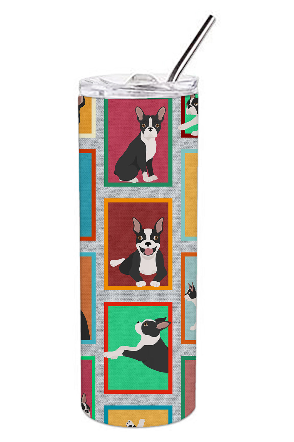 Lots of Boston Terrier Stainless Steel Skinny Tumbler Vacuum Double Walled Reusable Insulated Tumbler Travel Cup for Coffee Cocktails Gift with Lid, 20 oz - Renee Lane Company