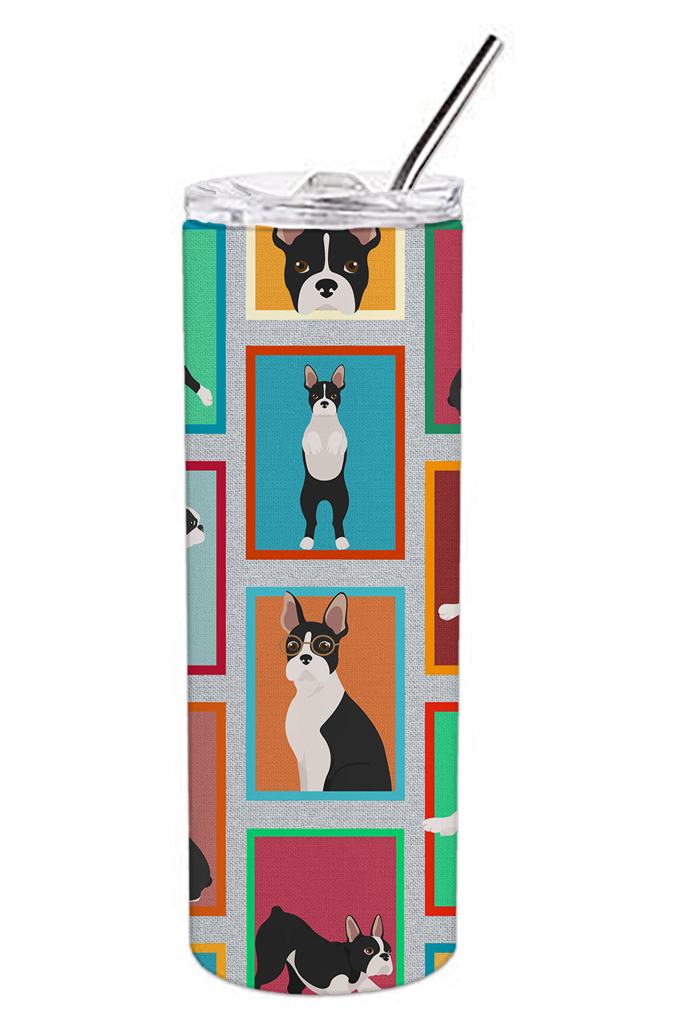 Lots of Boston Terrier Stainless Steel Skinny Tumbler Vacuum Double Walled Reusable Insulated Tumbler Travel Cup for Coffee Cocktails Gift with Lid, 20 oz - Renee Lane Company