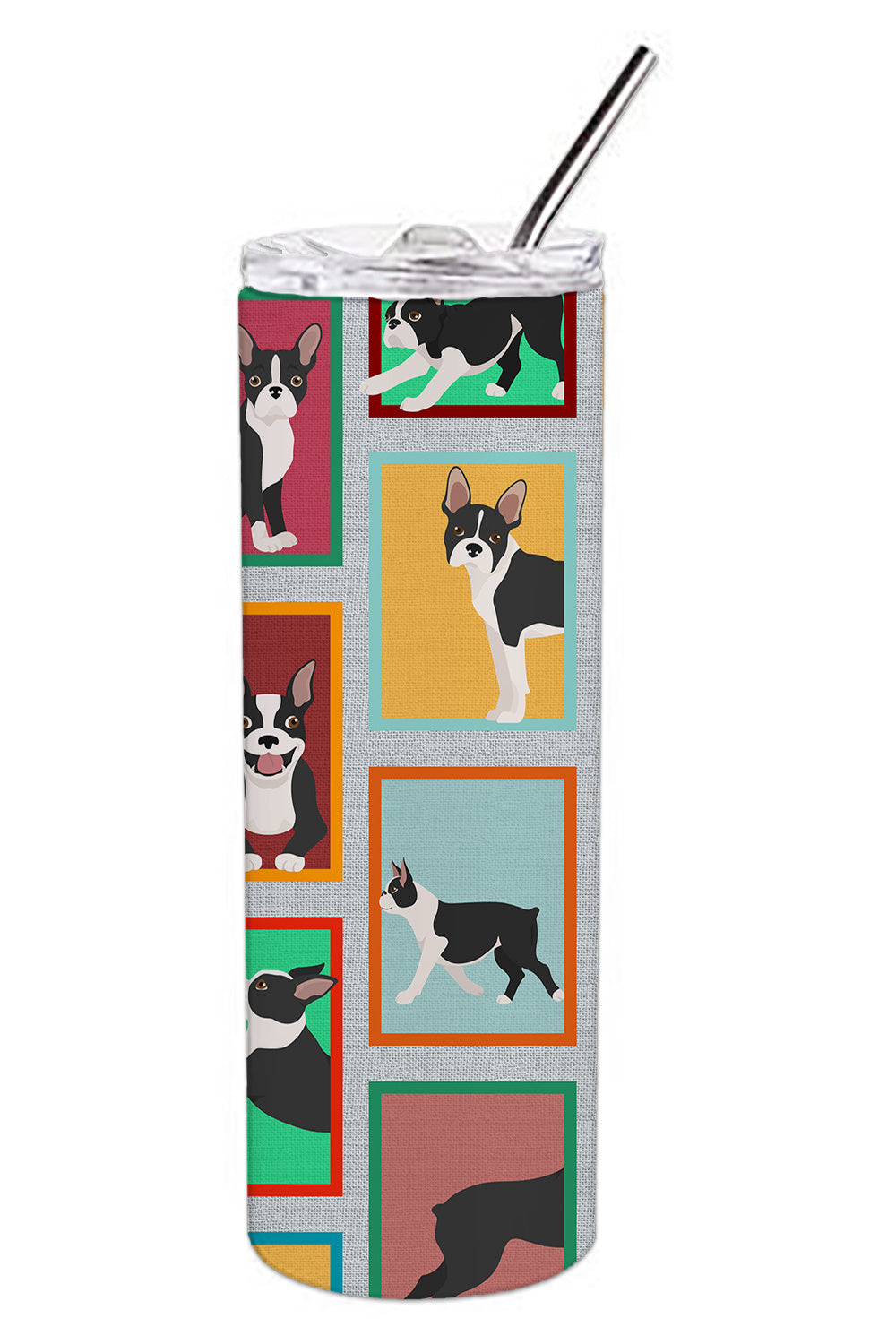 Lots of Boston Terrier Stainless Steel Skinny Tumbler Vacuum Double Walled Reusable Insulated Tumbler Travel Cup for Coffee Cocktails Gift with Lid, 20 oz - Renee Lane Company