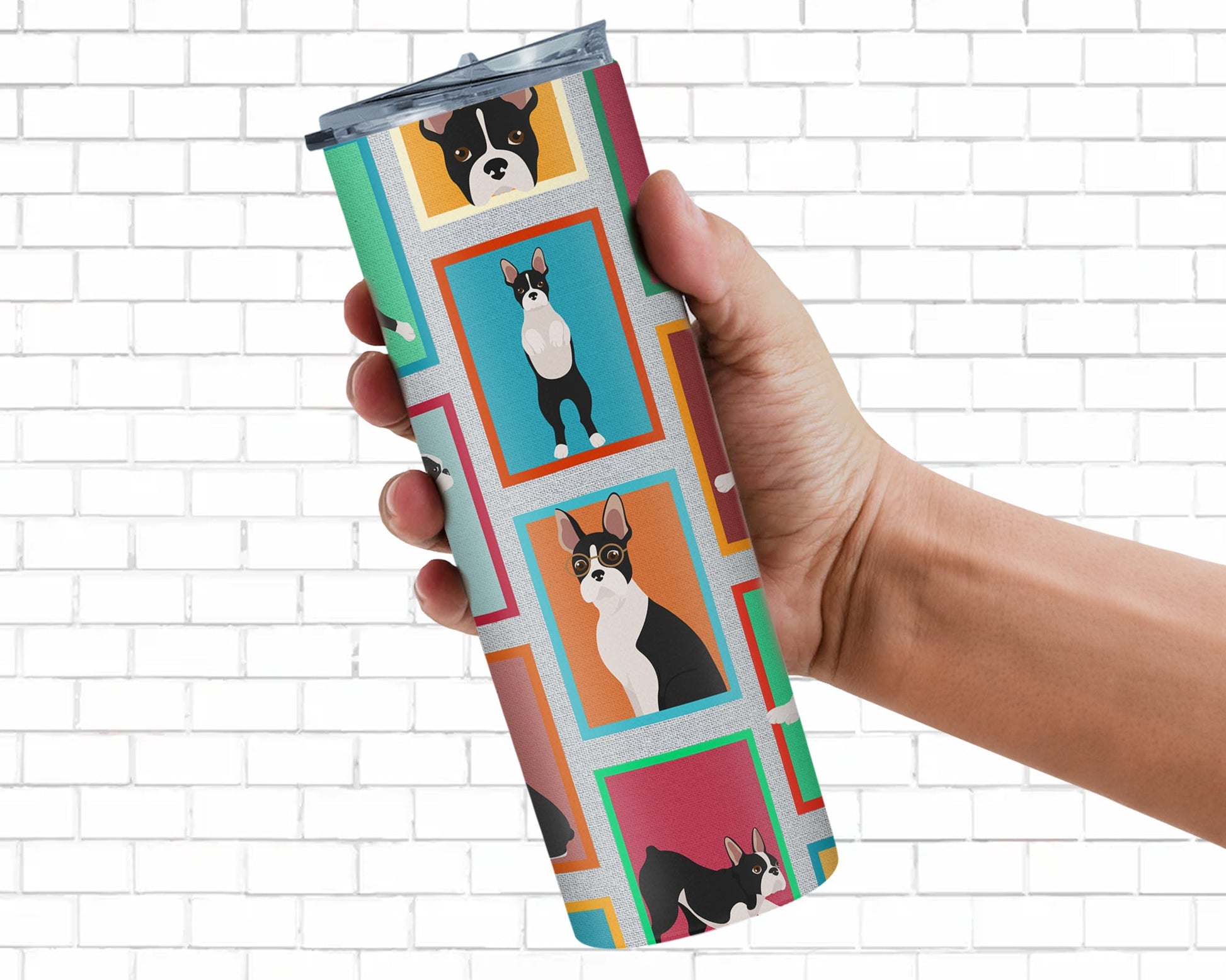 Lots of Boston Terrier Stainless Steel Skinny Tumbler Vacuum Double Walled Reusable Insulated Tumbler Travel Cup for Coffee Cocktails Gift with Lid, 20 oz - Renee Lane Company
