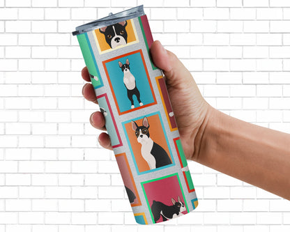 Lots of Boston Terrier Stainless Steel Skinny Tumbler Vacuum Double Walled Reusable Insulated Tumbler Travel Cup for Coffee Cocktails Gift with Lid, 20 oz - Renee Lane Company