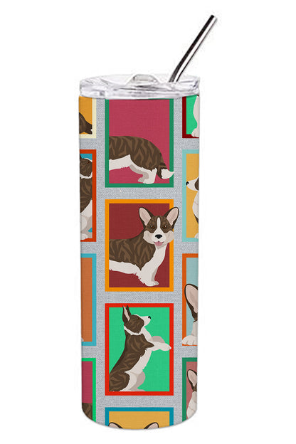 Lots of Brindle Cardigan Corgi Stainless Steel Skinny Tumbler Vacuum Double Walled Reusable Insulated Tumbler Travel Cup for Coffee Cocktails Gift with Lid, 20 oz - Renee Lane Company
