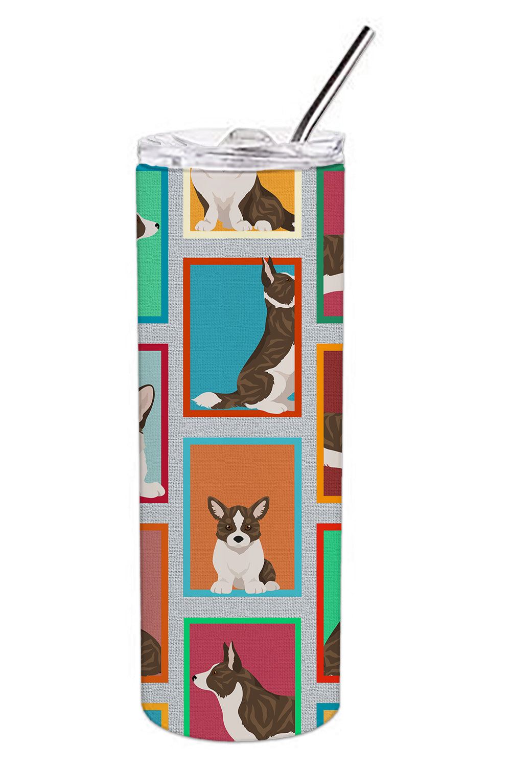 Lots of Brindle Cardigan Corgi Stainless Steel Skinny Tumbler Vacuum Double Walled Reusable Insulated Tumbler Travel Cup for Coffee Cocktails Gift with Lid, 20 oz - Renee Lane Company