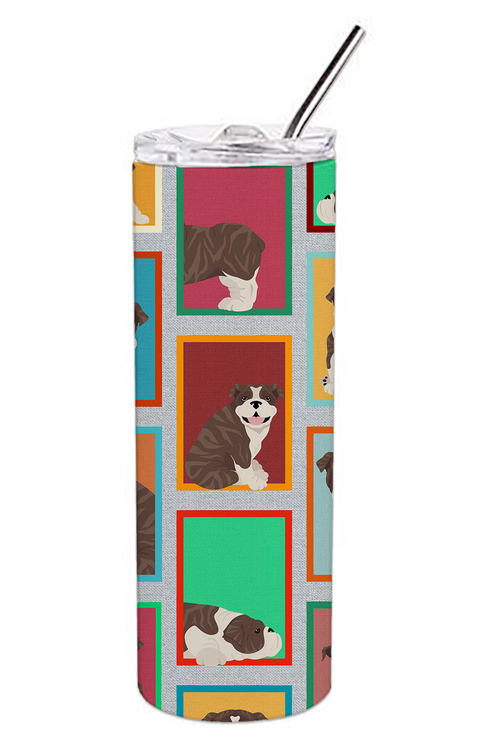 Lots of Brindle English Bulldog Stainless Steel Skinny Tumbler Vacuum Double Walled Reusable Insulated Tumbler Travel Cup for Coffee Cocktails Gift with Lid, 20 oz - Renee Lane Company