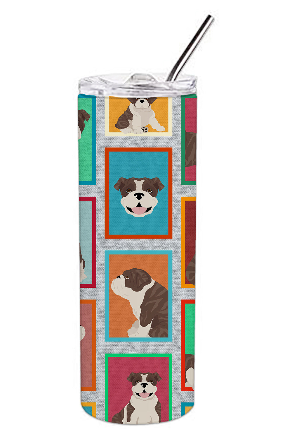 Lots of Brindle English Bulldog Stainless Steel Skinny Tumbler Vacuum Double Walled Reusable Insulated Tumbler Travel Cup for Coffee Cocktails Gift with Lid, 20 oz - Renee Lane Company