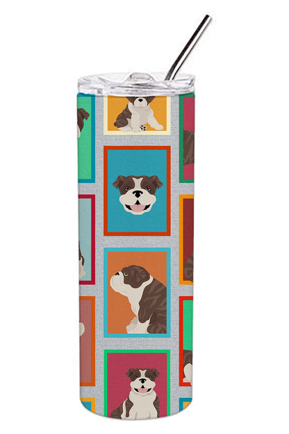 Lots of Brindle English Bulldog Stainless Steel Skinny Tumbler Vacuum Double Walled Reusable Insulated Tumbler Travel Cup for Coffee Cocktails Gift with Lid, 20 oz - Renee Lane Company