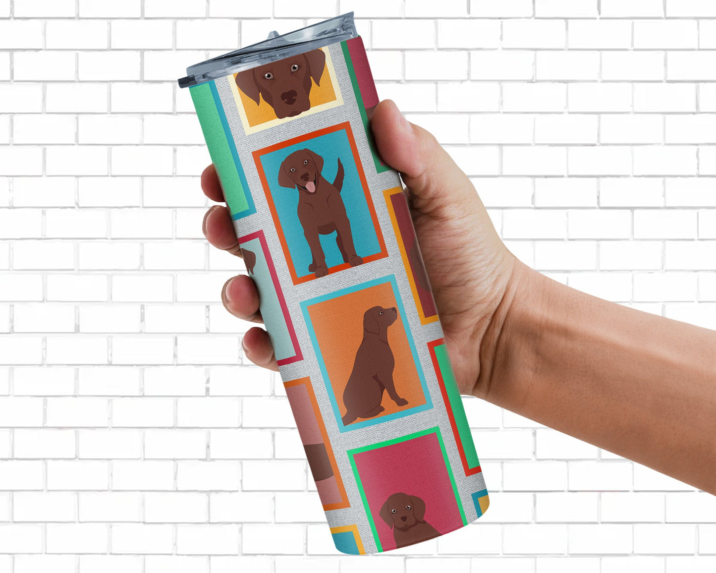 Lots of Chocolate Labrador Retriever Stainless Steel Skinny Tumbler Vacuum Double Walled Reusable Insulated Tumbler Travel Cup for Coffee Cocktails Gift with Lid, 20 oz - Renee Lane Company