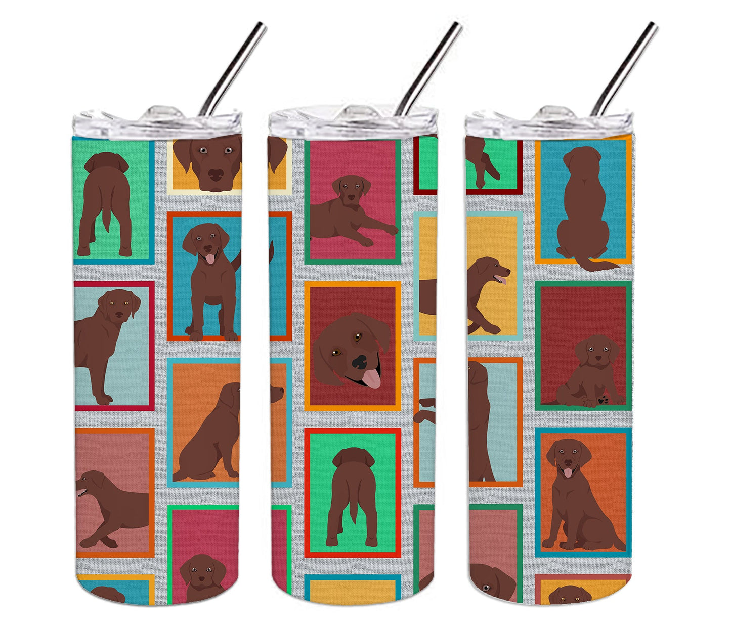 Lots of Chocolate Labrador Retriever Stainless Steel Skinny Tumbler Vacuum Double Walled Reusable Insulated Tumbler Travel Cup for Coffee Cocktails Gift with Lid, 20 oz - Renee Lane Company