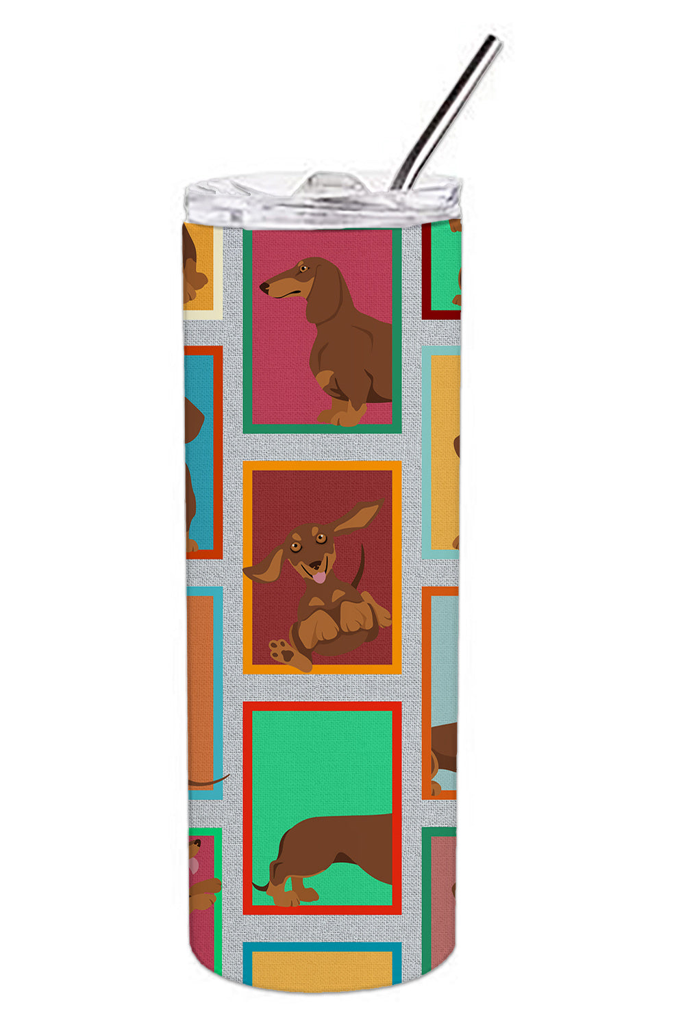 Lots of Chocolate and Tan Dachshund Stainless Steel Skinny Tumbler Vacuum Double Walled Reusable Insulated Tumbler Travel Cup for Coffee Cocktails Gift with Lid, 20 oz - Renee Lane Company