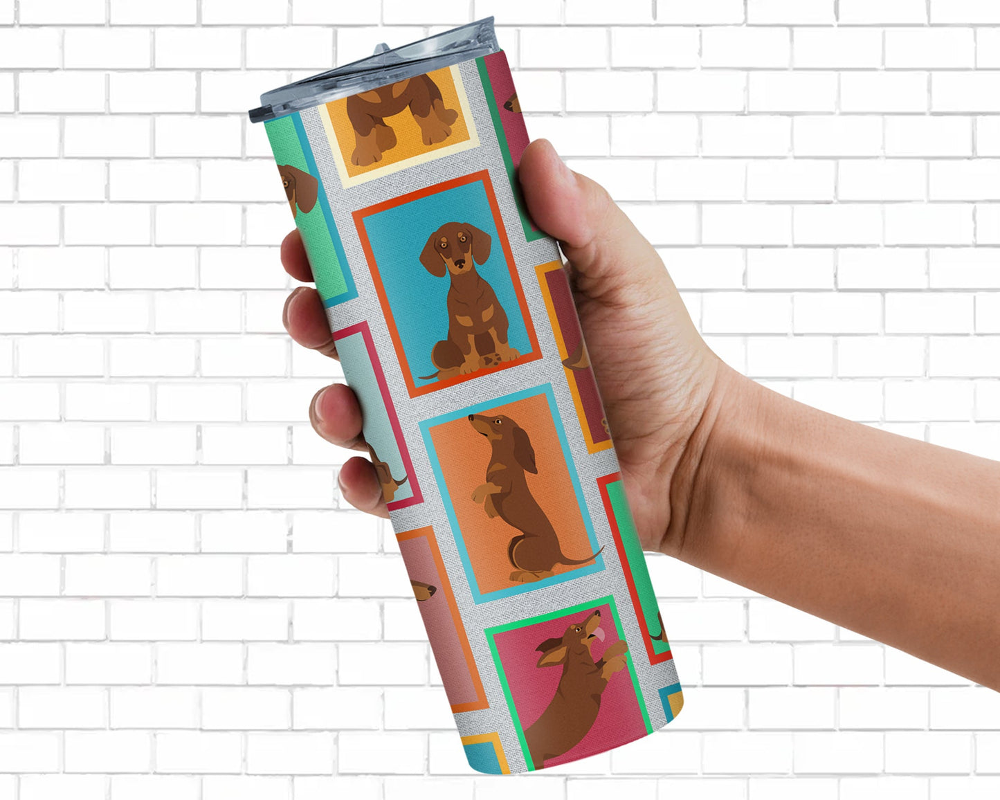 Lots of Chocolate and Tan Dachshund Stainless Steel Skinny Tumbler Vacuum Double Walled Reusable Insulated Tumbler Travel Cup for Coffee Cocktails Gift with Lid, 20 oz - Renee Lane Company