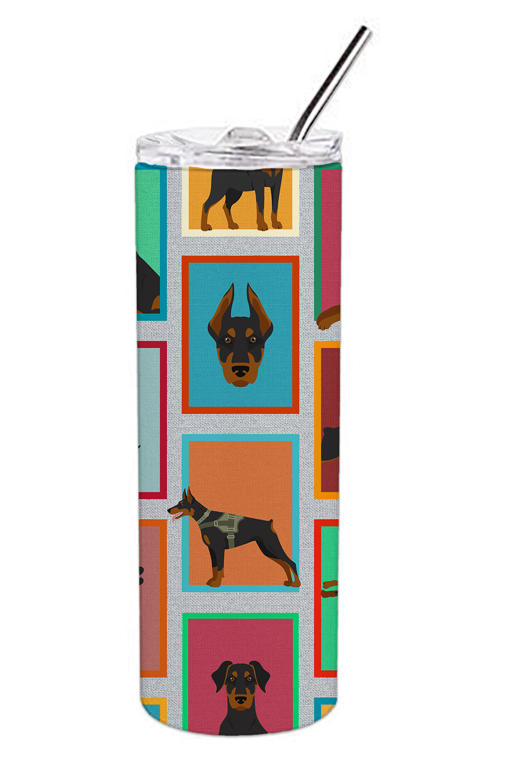Lots of Doberman Pinscher Stainless Steel Skinny Tumbler Vacuum Double Walled Reusable Insulated Tumbler Travel Cup for Coffee Cocktails Gift with Lid, 20 oz - Renee Lane Company