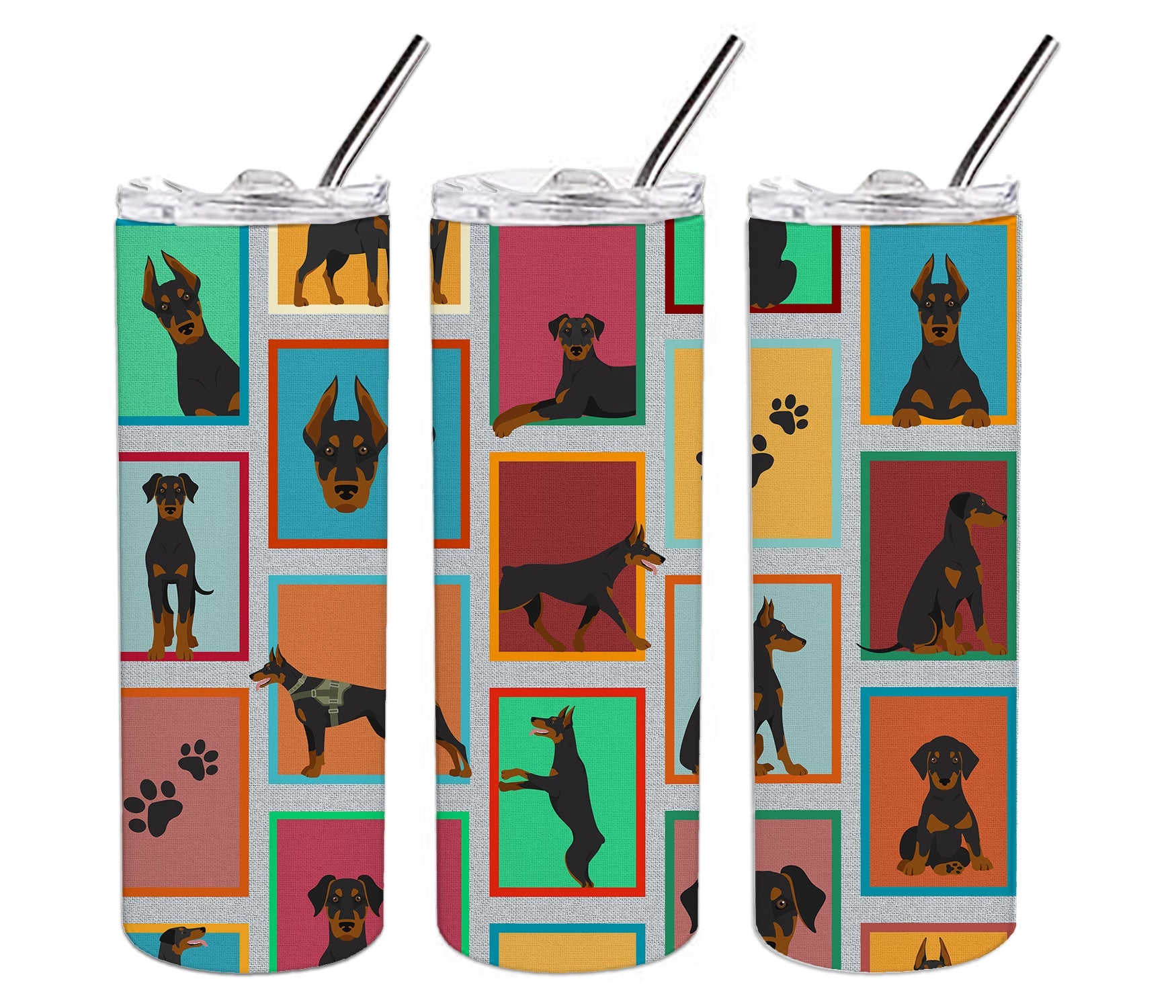 Lots of Doberman Pinscher Stainless Steel Skinny Tumbler Vacuum Double Walled Reusable Insulated Tumbler Travel Cup for Coffee Cocktails Gift with Lid, 20 oz - Renee Lane Company