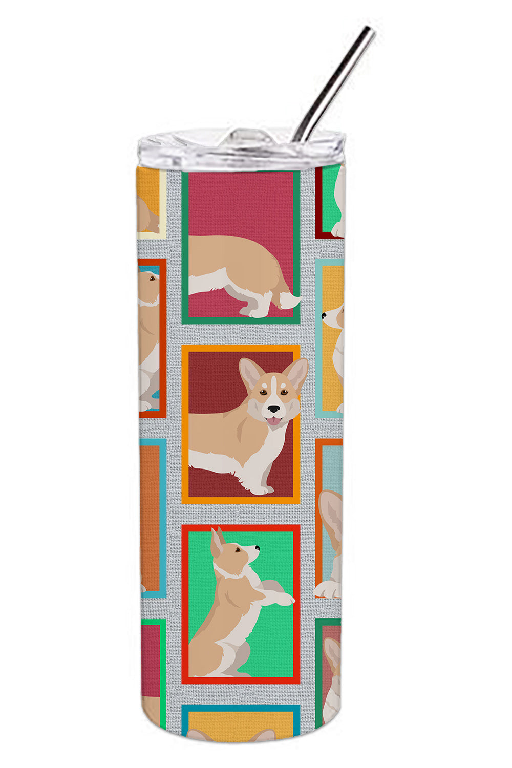 Lots of Fawn Cardigan Corgi Stainless Steel Skinny Tumbler Vacuum Double Walled Reusable Insulated Tumbler Travel Cup for Coffee Cocktails Gift with Lid, 20 oz - Renee Lane Company