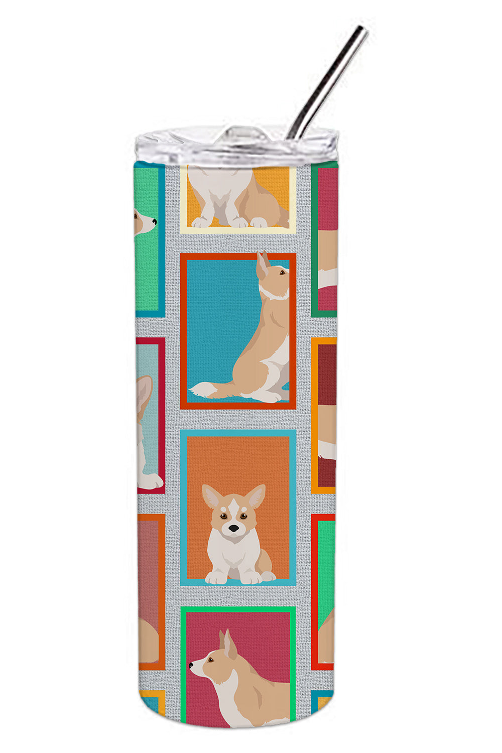Lots of Fawn Cardigan Corgi Stainless Steel Skinny Tumbler Vacuum Double Walled Reusable Insulated Tumbler Travel Cup for Coffee Cocktails Gift with Lid, 20 oz - Renee Lane Company