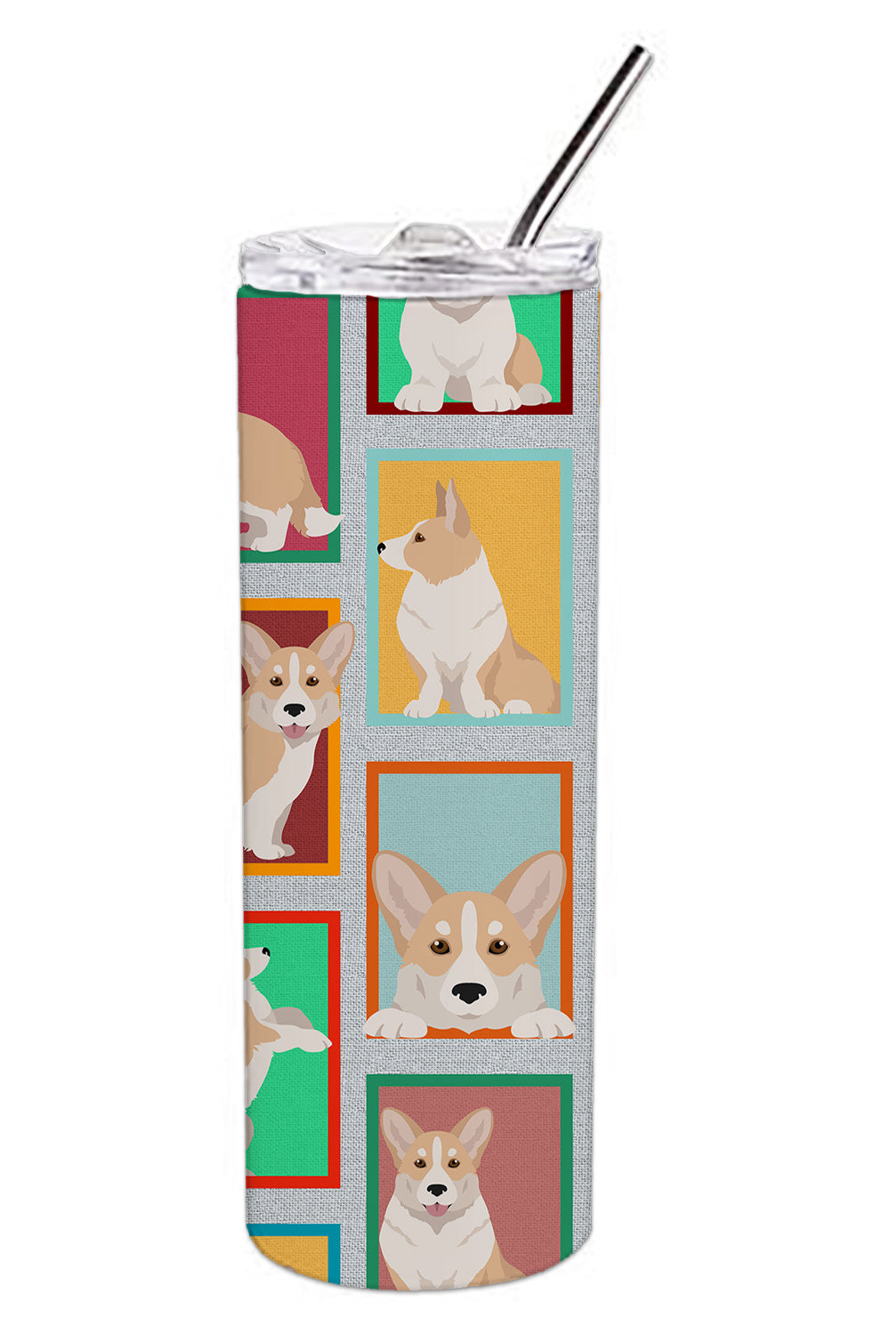 Lots of Fawn Cardigan Corgi Stainless Steel Skinny Tumbler Vacuum Double Walled Reusable Insulated Tumbler Travel Cup for Coffee Cocktails Gift with Lid, 20 oz - Renee Lane Company