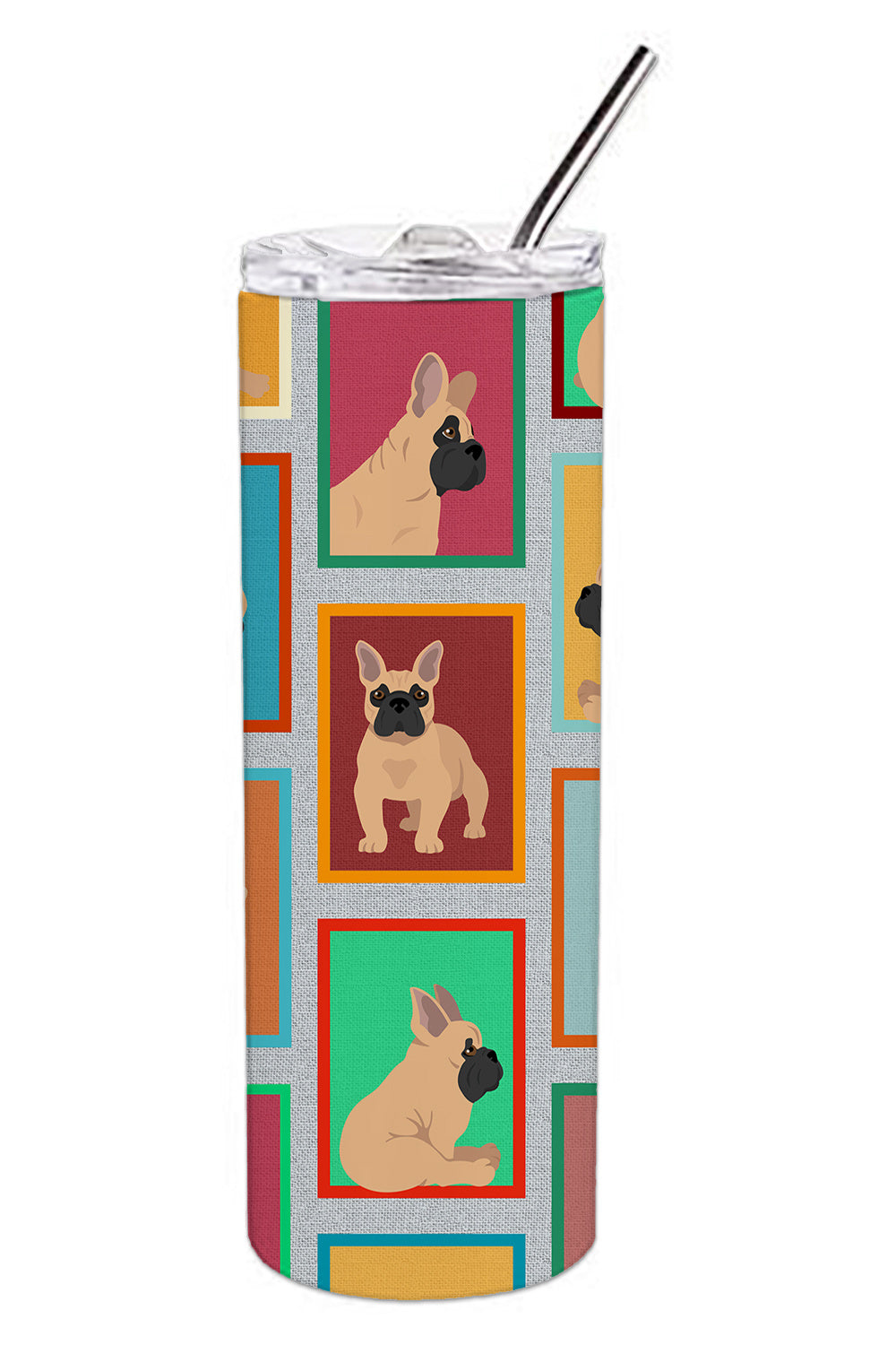 Lots of Fawn French Bulldog Stainless Steel Skinny Tumbler Vacuum Double Walled Reusable Insulated Tumbler Travel Cup for Coffee Cocktails Gift with Lid, 20 oz - Renee Lane Company