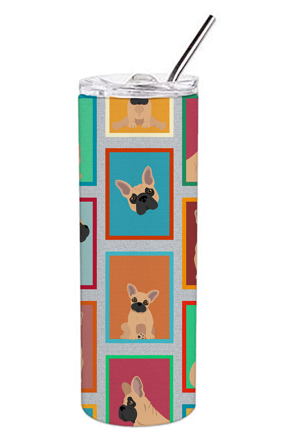 Lots of Fawn French Bulldog Stainless Steel Skinny Tumbler Vacuum Double Walled Reusable Insulated Tumbler Travel Cup for Coffee Cocktails Gift with Lid, 20 oz - Renee Lane Company