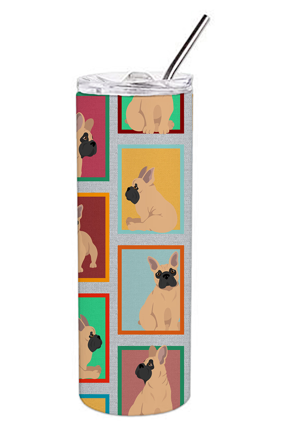 Lots of Fawn French Bulldog Stainless Steel Skinny Tumbler Vacuum Double Walled Reusable Insulated Tumbler Travel Cup for Coffee Cocktails Gift with Lid, 20 oz - Renee Lane Company