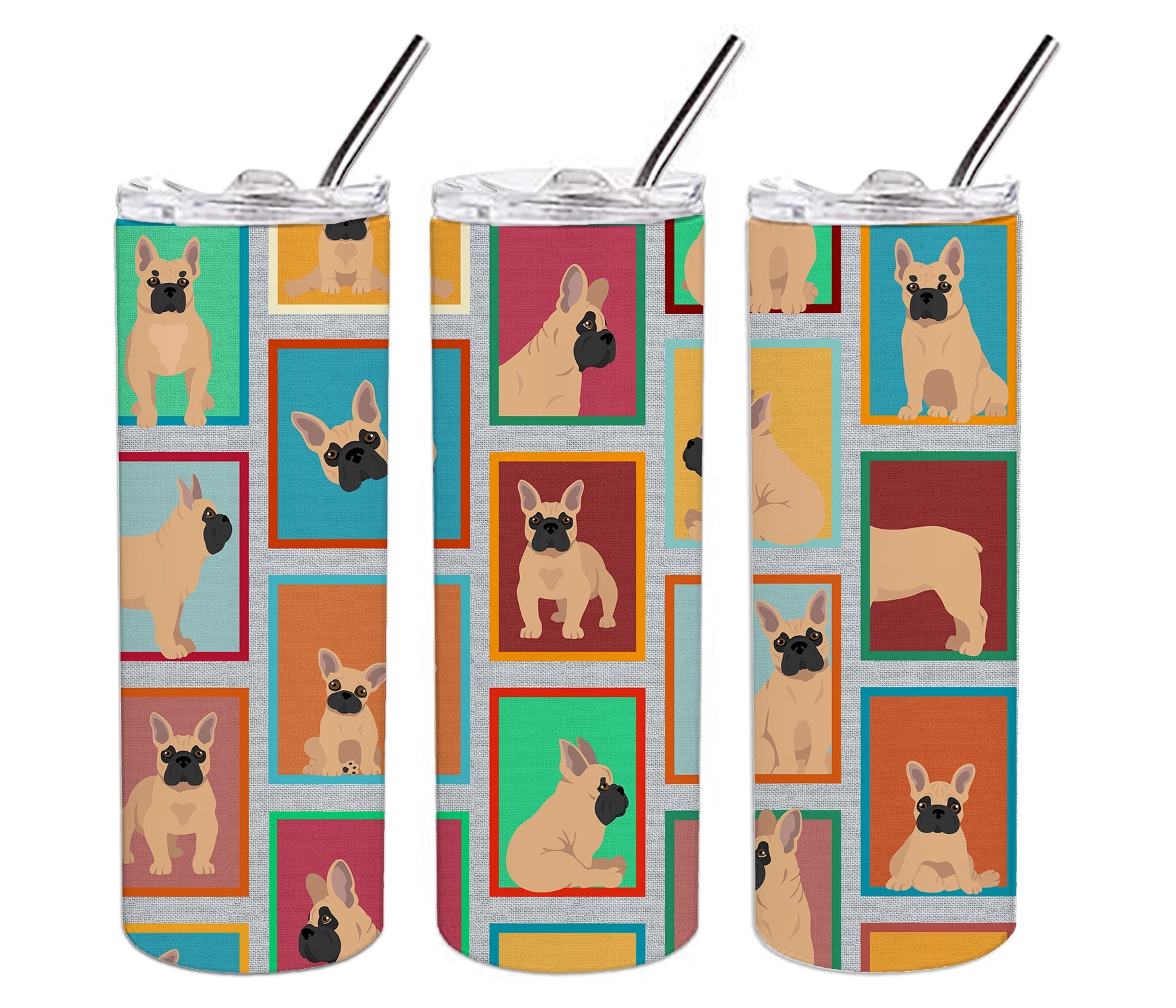 Lots of Fawn French Bulldog Stainless Steel Skinny Tumbler Vacuum Double Walled Reusable Insulated Tumbler Travel Cup for Coffee Cocktails Gift with Lid, 20 oz - Renee Lane Company