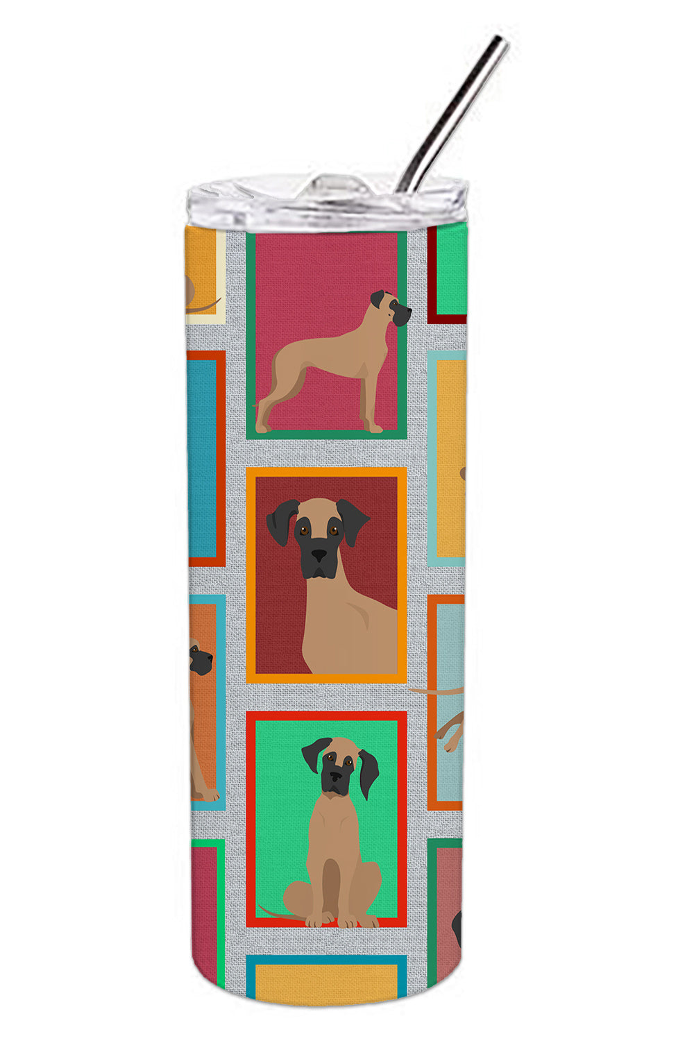 Lots of Fawn Great Dane Stainless Steel Skinny Tumbler Vacuum Double Walled Reusable Insulated Tumbler Travel Cup for Coffee Cocktails Gift with Lid, 20 oz - Renee Lane Company