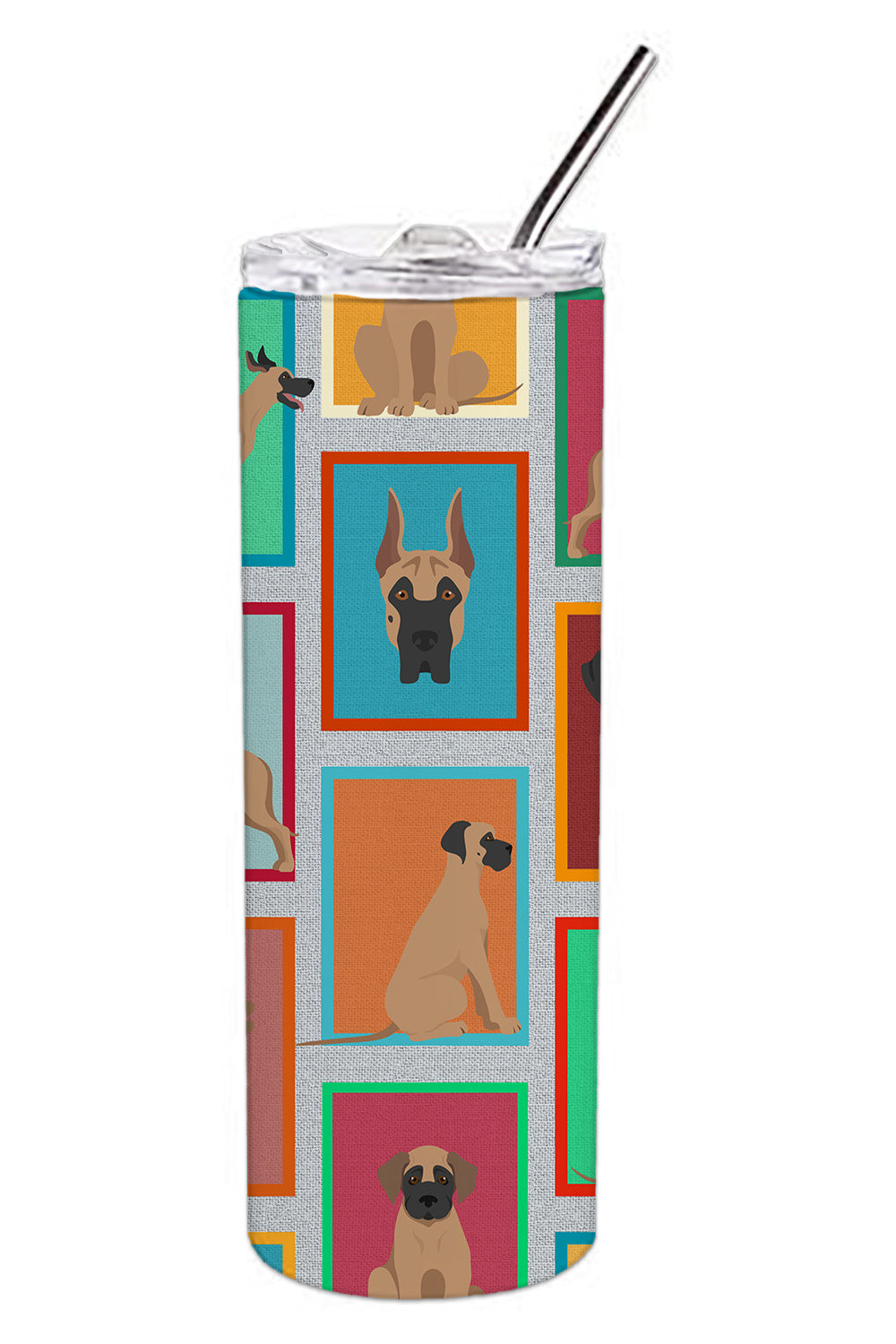 Lots of Fawn Great Dane Stainless Steel Skinny Tumbler Vacuum Double Walled Reusable Insulated Tumbler Travel Cup for Coffee Cocktails Gift with Lid, 20 oz - Renee Lane Company