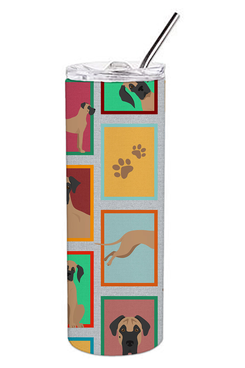 Lots of Fawn Great Dane Stainless Steel Skinny Tumbler Vacuum Double Walled Reusable Insulated Tumbler Travel Cup for Coffee Cocktails Gift with Lid, 20 oz - Renee Lane Company