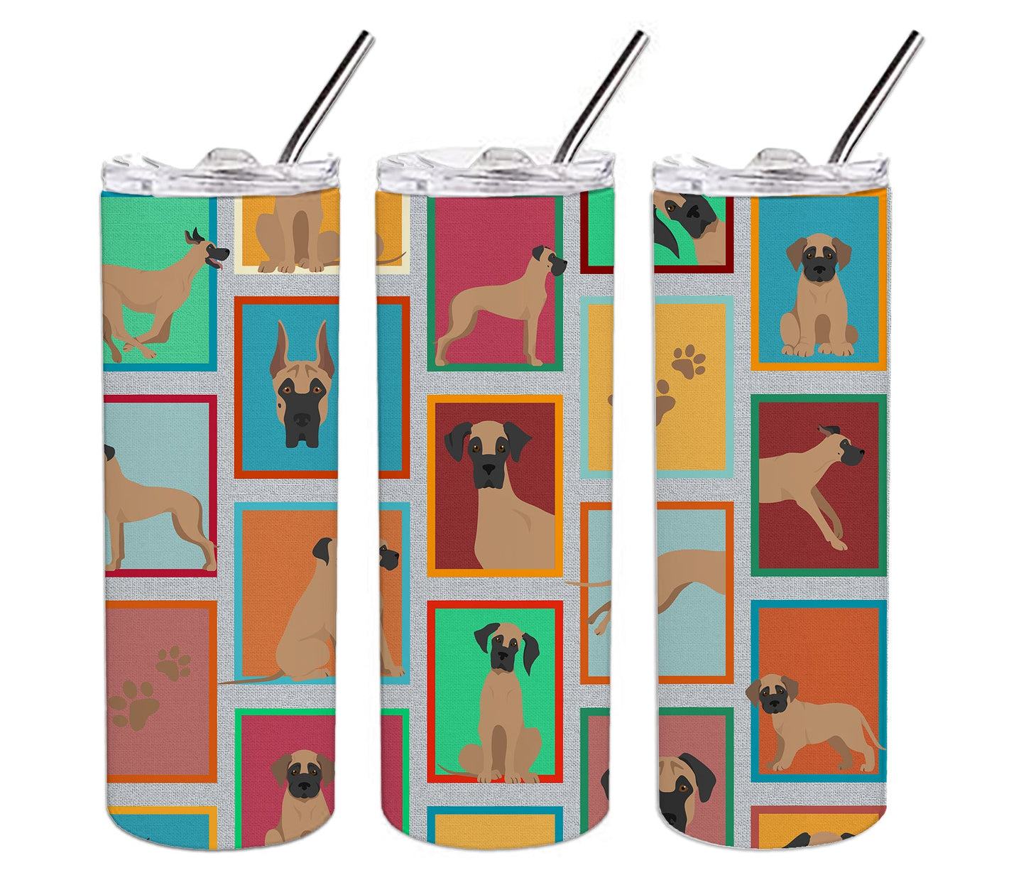 Lots of Fawn Great Dane Stainless Steel Skinny Tumbler Vacuum Double Walled Reusable Insulated Tumbler Travel Cup for Coffee Cocktails Gift with Lid, 20 oz - Renee Lane Company