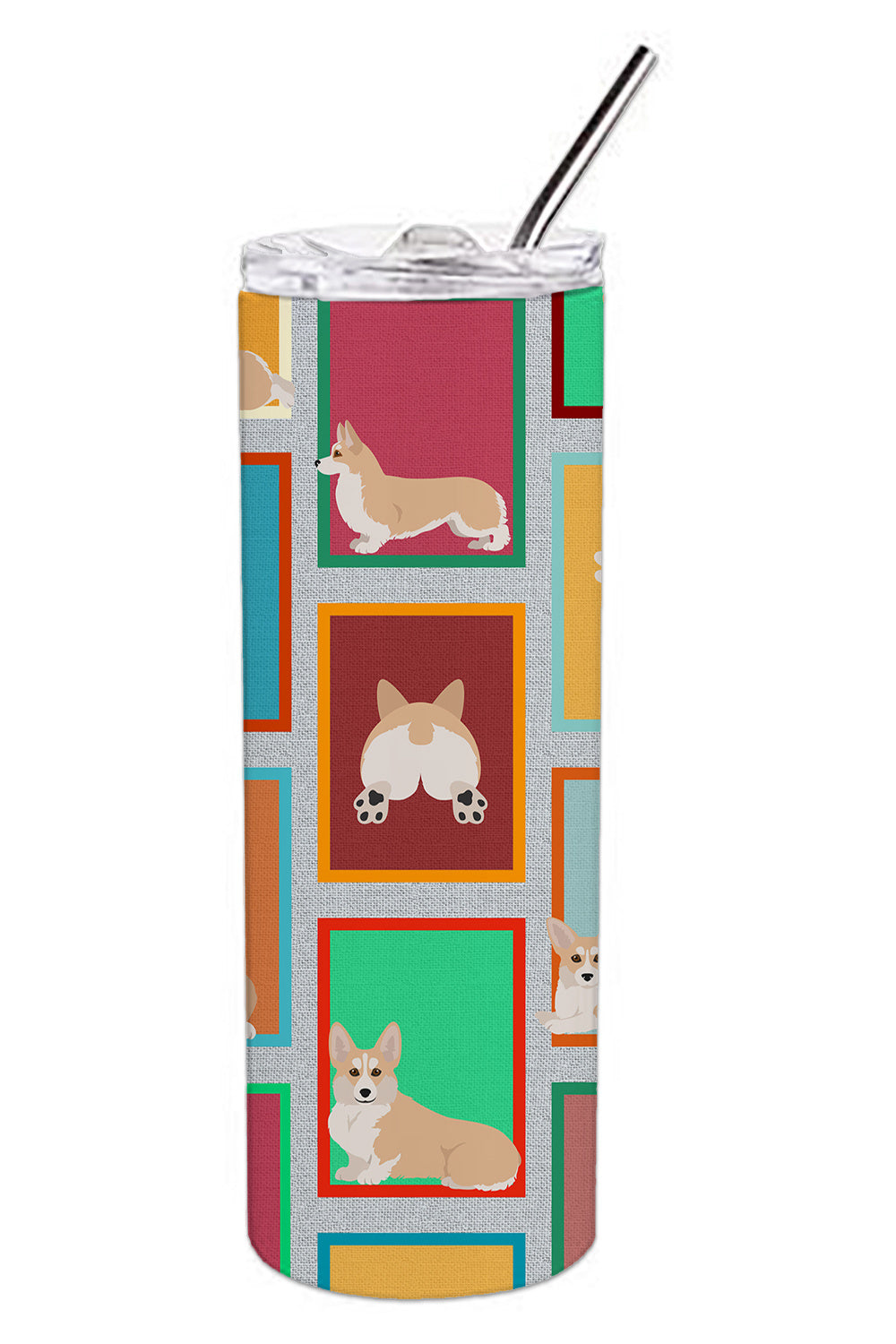 Lots of Fawn Pembroke Corgi Stainless Steel Skinny Tumbler Vacuum Double Walled Reusable Insulated Tumbler Travel Cup for Coffee Cocktails Gift with Lid, 20 oz - Renee Lane Company
