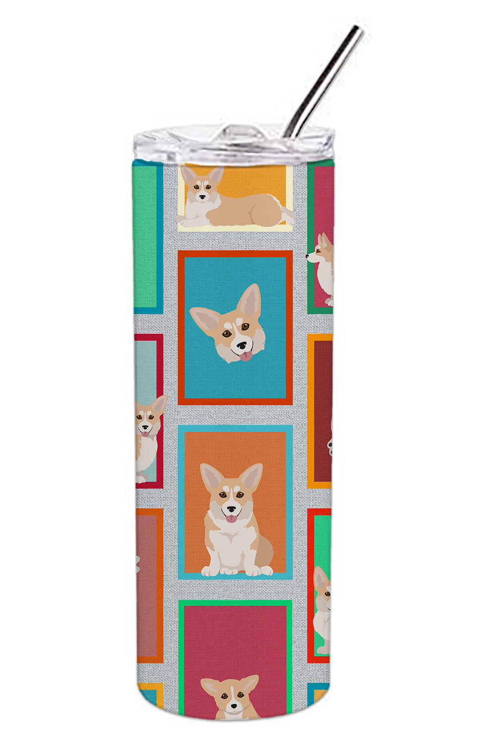 Lots of Fawn Pembroke Corgi Stainless Steel Skinny Tumbler Vacuum Double Walled Reusable Insulated Tumbler Travel Cup for Coffee Cocktails Gift with Lid, 20 oz - Renee Lane Company