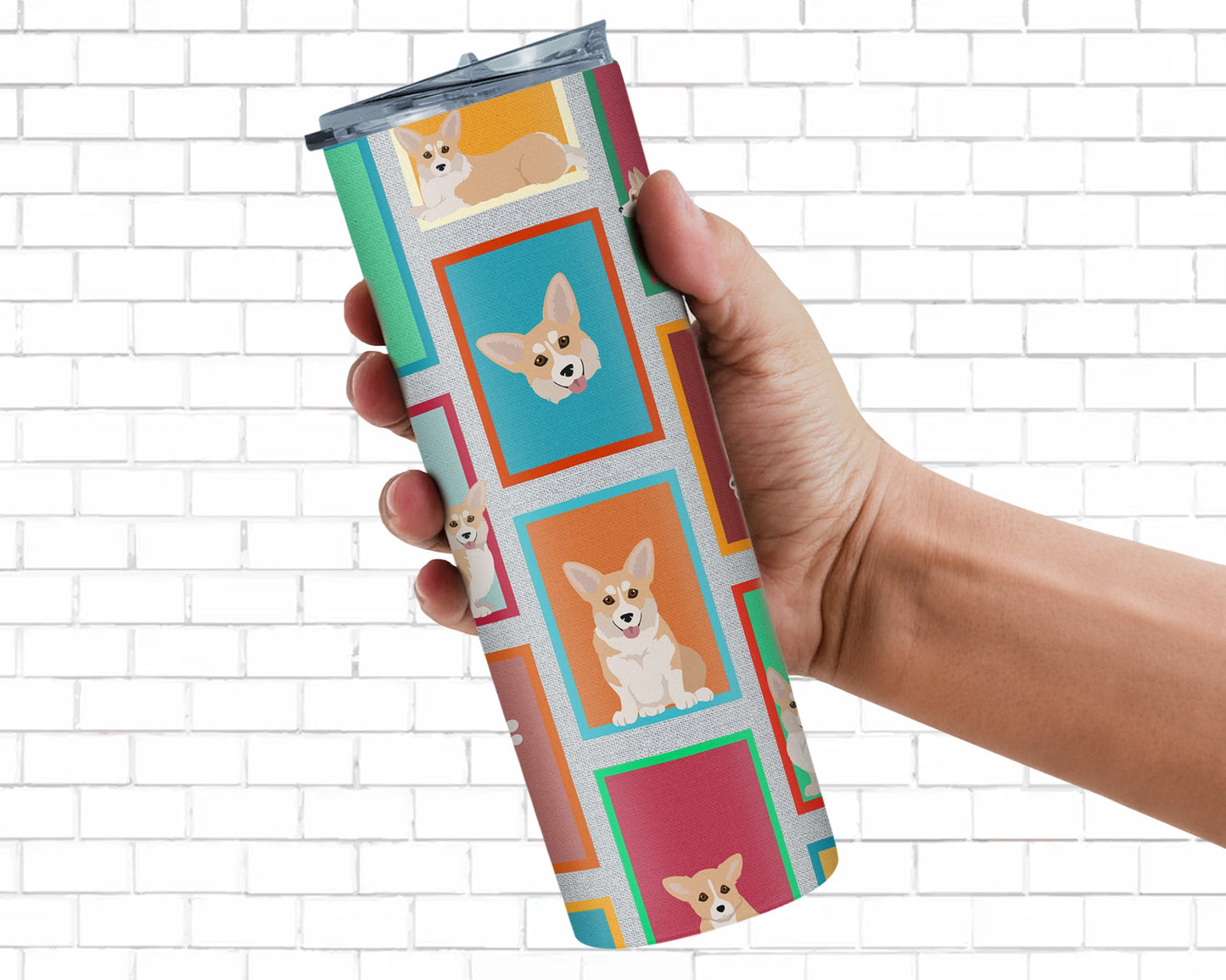 Lots of Fawn Pembroke Corgi Stainless Steel Skinny Tumbler Vacuum Double Walled Reusable Insulated Tumbler Travel Cup for Coffee Cocktails Gift with Lid, 20 oz - Renee Lane Company