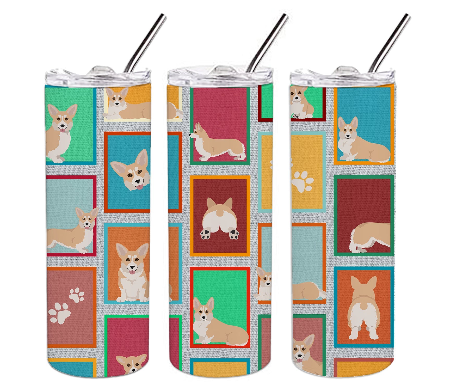 Lots of Fawn Pembroke Corgi Stainless Steel Skinny Tumbler Vacuum Double Walled Reusable Insulated Tumbler Travel Cup for Coffee Cocktails Gift with Lid, 20 oz - Renee Lane Company
