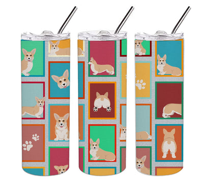 Lots of Fawn Pembroke Corgi Stainless Steel Skinny Tumbler Vacuum Double Walled Reusable Insulated Tumbler Travel Cup for Coffee Cocktails Gift with Lid, 20 oz - Renee Lane Company