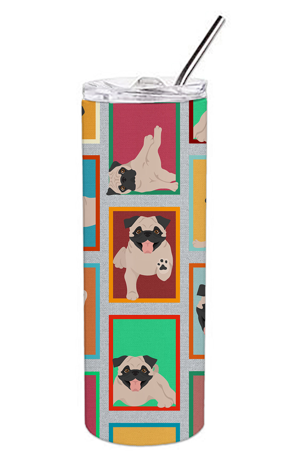Lots of Fawn Pug Stainless Steel Skinny Tumbler Vacuum Double Walled Reusable Insulated Tumbler Travel Cup for Coffee Cocktails Gift with Lid, 20 oz - Renee Lane Company