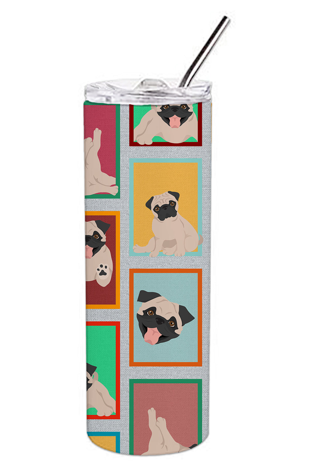 Lots of Fawn Pug Stainless Steel Skinny Tumbler Vacuum Double Walled Reusable Insulated Tumbler Travel Cup for Coffee Cocktails Gift with Lid, 20 oz - Renee Lane Company