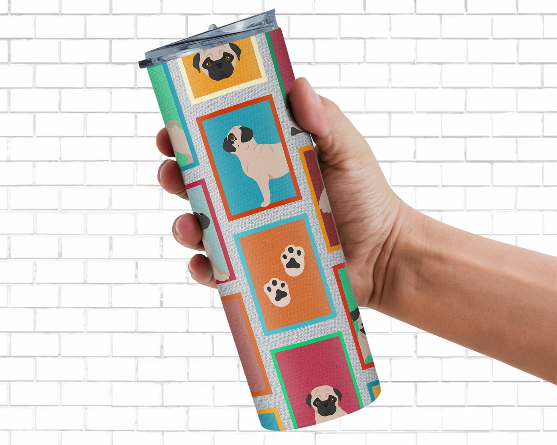 Lots of Fawn Pug Stainless Steel Skinny Tumbler Vacuum Double Walled Reusable Insulated Tumbler Travel Cup for Coffee Cocktails Gift with Lid, 20 oz - Renee Lane Company